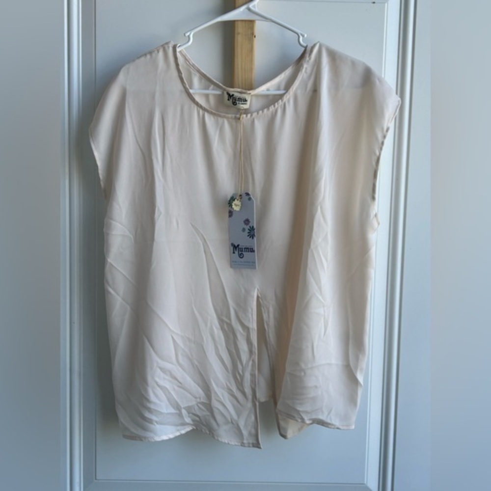 Show me your Mumu | cream poly short sleeve top | OVERSIZED XS